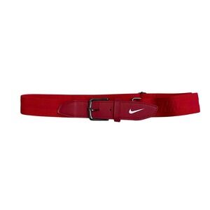 Nike Belt Red Elastic Belt with Red Leather Trim Silver Buckle One Size